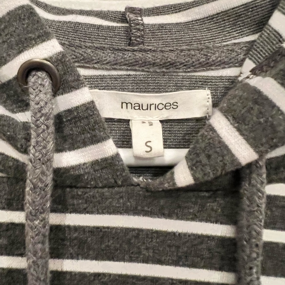 Maurices Gray Striped Hooded Sweatshirt Dress - Picture 1 of 3